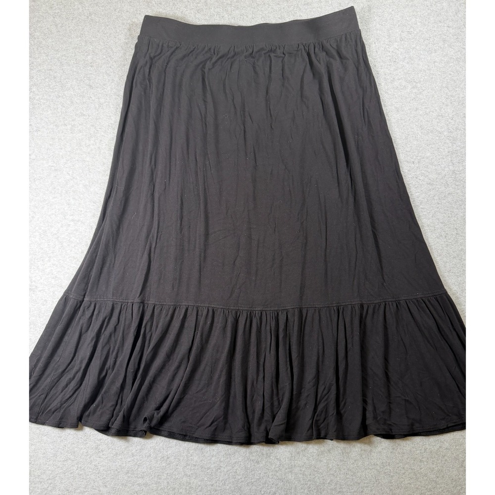 St Johns Bay Black Ruffle Long A Line Skirt XL Elastic Waist Whimsygoth SKU 250